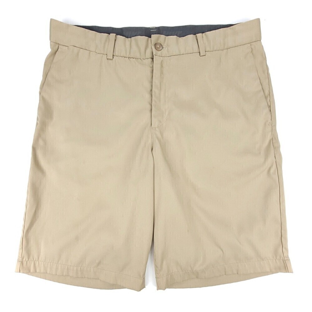 NIKE Standard Fit 10" Dri Fit Flex Core Woven Golf Shorts Mens 32 Khaki Tan